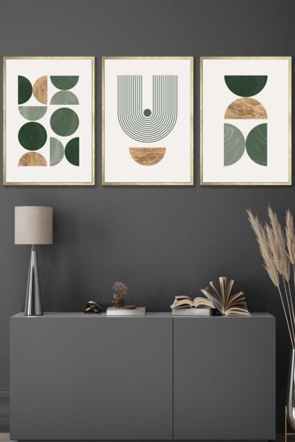 ARTZE Mid Century Geometric in Green & Gold Framed Wall Art - Medium in Metallic Gold - Size: W45 cm x H62 cm x D20mm - image 1