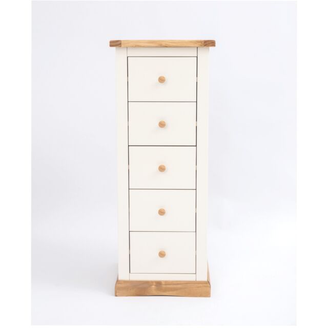 Cabinet Bits Trevi 5 Drawer Narrow Chest of Drawers Wood Knob in Off-White - image 1