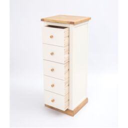 Cabinet Bits Trevi 5 Drawer Narrow Chest of Drawers Wood Knob in Off-White - thumbnail 4