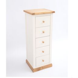 Cabinet Bits Trevi 5 Drawer Narrow Chest of Drawers Wood Knob in Off-White - thumbnail 3