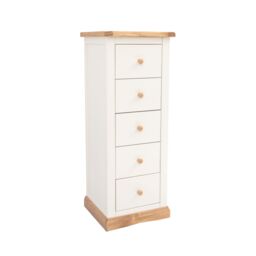 Cabinet Bits Trevi 5 Drawer Narrow Chest of Drawers Wood Knob in Off-White - thumbnail 2