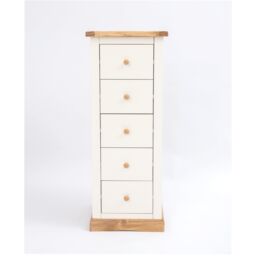 Cabinet Bits Trevi 5 Drawer Narrow Chest of Drawers Wood Knob in Off-White - thumbnail 1
