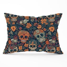 Warren Reed - Designer Dia De Los Muertos Skulls Cushions in Orange - Size: 60 cm x 60 cm - thumbnail 1