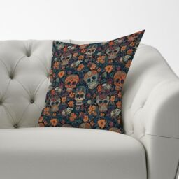 Warren Reed - Designer Dia De Los Muertos Skulls Cushions in Orange - Size: 60 cm x 60 cm - thumbnail 3