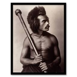 Artery8 Burton Brothers Photograph of a Fijian Warrior Framed Wall Art Print in Brown - Size: A4 - thumbnail 1