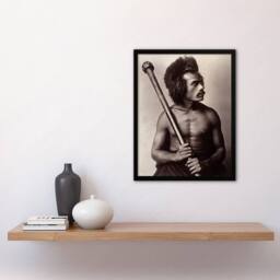 Artery8 Burton Brothers Photograph of a Fijian Warrior Framed Wall Art Print in Brown - Size: A4 - thumbnail 4