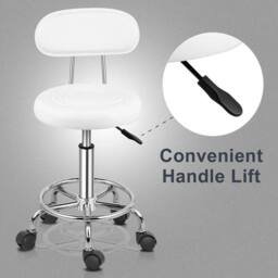 NESTLUNE PU Leather Backrest Round Salon Stool Massage in White - thumbnail 4
