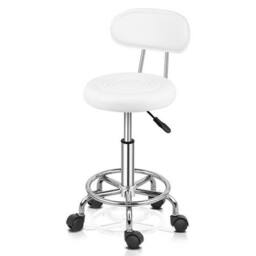 NESTLUNE PU Leather Backrest Round Salon Stool Massage in White