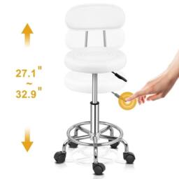 NESTLUNE PU Leather Backrest Round Salon Stool Massage in White - thumbnail 3