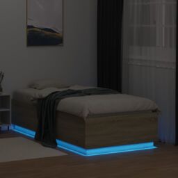 Berkfield Home Bed Frame with LED without Mattress Sonoma Oak 90x190 cm Single in Brown - thumbnail 4