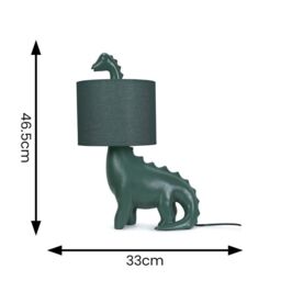 ValueLights Kids Green Dinosaur Bedside Table Lamp with Drum Fabric Shade in Dark Green - thumbnail 4