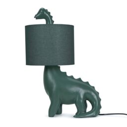 ValueLights Kids Green Dinosaur Bedside Table Lamp with Drum Fabric Shade in Dark Green - thumbnail 5