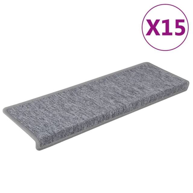 Berkfield Home Carpet Stair Treads 15 pcs 65x21x4 cm White & Grey - Size: Medium - image 1