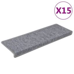 Berkfield Home Carpet Stair Treads 15 pcs 65x21x4 cm White & Grey - Size: Medium - thumbnail 1