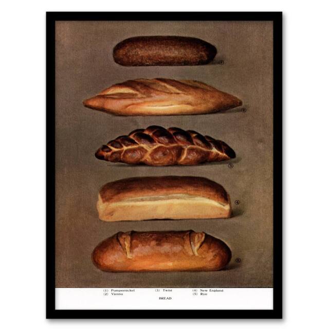 Artery8 Grocers Encyclopedia Framed Wall Art Print Baked Bread Loaves in Brown - Size: A4 - image 1
