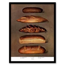 Artery8 Grocers Encyclopedia Framed Wall Art Print Baked Bread Loaves in Brown - Size: A4 - thumbnail 1