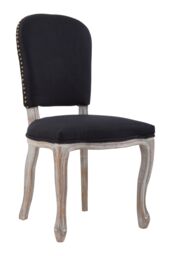 Orsina White Winged Dining Chair With Silver Studs, Vintage-Style Cabriole Legged Accent Seat, Cream Upholstery Chair in Black