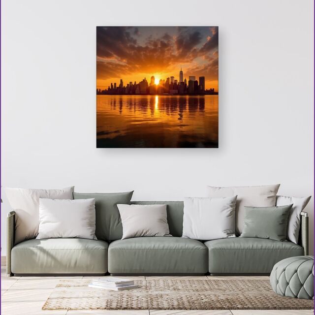 Warren Reed - Designer Sunrise In The City Canvas - Size: w40 inch x h40 inch - image 1