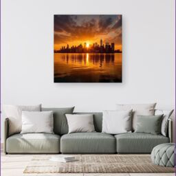 Warren Reed - Designer Sunrise In The City Canvas - Size: w40 inch x h40 inch - thumbnail 1