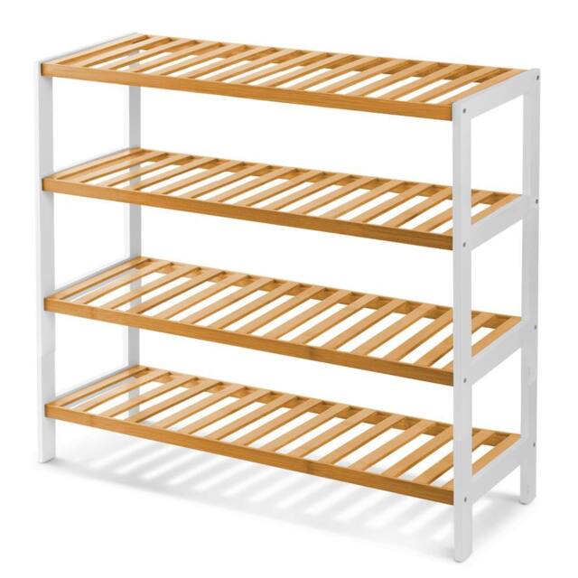 Keplin 4-Tier Bamboo Shoe Rack - Wooden Shoe Organiser with Large Capacity in Natural White - image 1