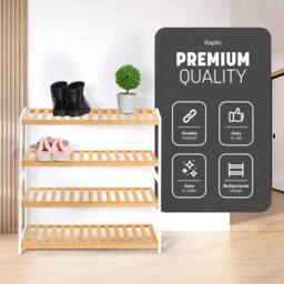 Keplin 4-Tier Bamboo Shoe Rack - Wooden Shoe Organiser with Large Capacity in Natural White - thumbnail 3