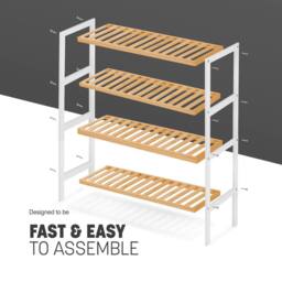 Keplin 4-Tier Bamboo Shoe Rack - Wooden Shoe Organiser with Large Capacity in Natural White - thumbnail 5