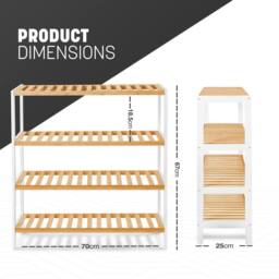 Keplin 4-Tier Bamboo Shoe Rack - Wooden Shoe Organiser with Large Capacity in Natural White - thumbnail 2