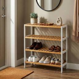 Keplin 4-Tier Bamboo Shoe Rack - Wooden Shoe Organiser with Large Capacity in Natural White - thumbnail 8