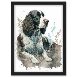 Artery8 English Springer Spaniel Dog Lying in Field Modern Watercolour Illustration Artwork Framed Wall Art Print A4 in Black - thumbnail 1