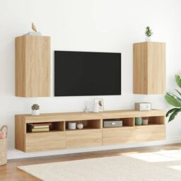 Berkfield Home TV Wall Cabinet with LED Lights Sonoma Oak 30.5x35x70 cm in Brown - thumbnail 6
