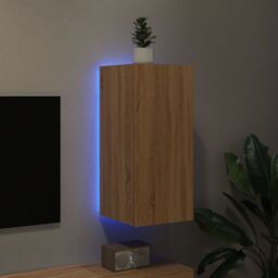 Berkfield Home TV Wall Cabinet with LED Lights Sonoma Oak 30.5x35x70 cm in Brown - thumbnail 4