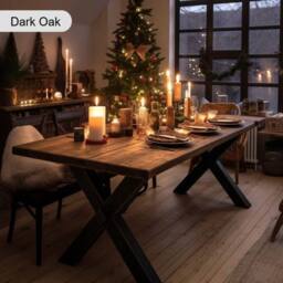 TRL Handmade Furniture Sleek & Slender Reclaimed Dining Table - Dark Oak in Brown - Size: 120 cm x 80 cm - thumbnail 1