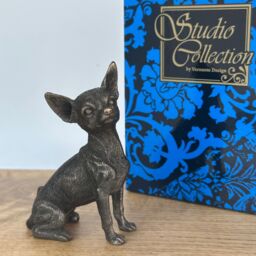 Animal Crackers Chihuahua Dog Miniature Collectable Figurine In Solid Cold Cast Bronze, Gift Boxed in Bronze - thumbnail 2