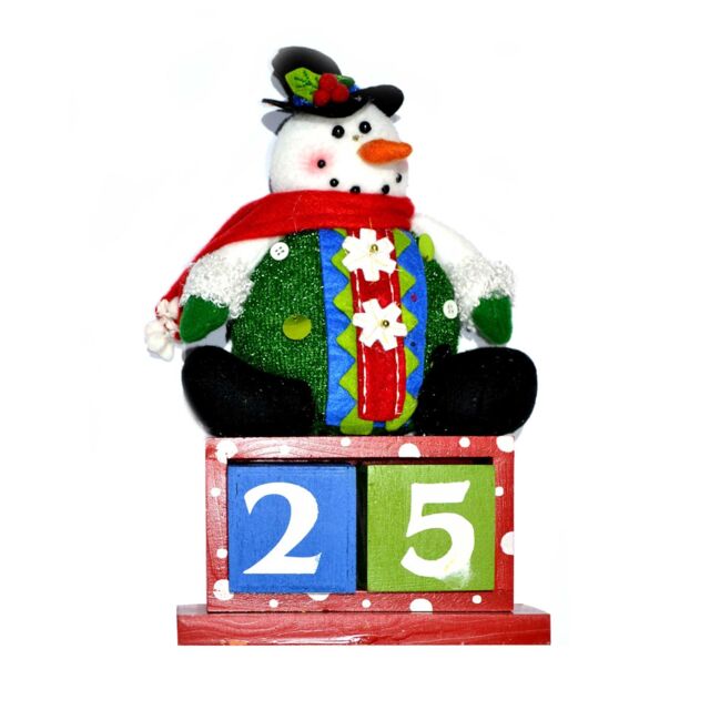 Shatchi Christmas Calender Wooden Block Snowman Theme Christmas Decorations
