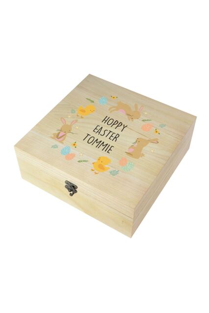 Personalised Memento Company Personalised Easter Bunny Wooden Treat Box in Light Brown - image 1