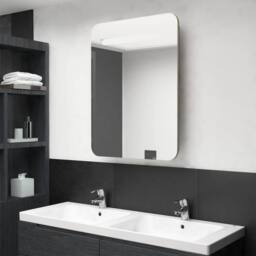 Berkfield Home LED Bathroom Mirror Cabinet Oak 60x11x80 cm in Brown - Size: 60 x 11 x 80 cm - thumbnail 1