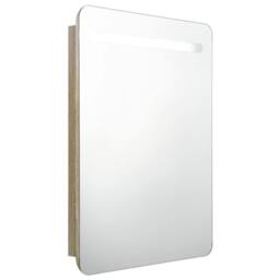 Berkfield Home LED Bathroom Mirror Cabinet Oak 60x11x80 cm in Brown - Size: 60 x 11 x 80 cm - thumbnail 2