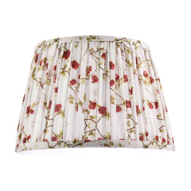 Happy Homewares Traditional Red & Green Floral Cotton Fabric Pleated Lamp Shade in White - Size: 12 inches - image 1