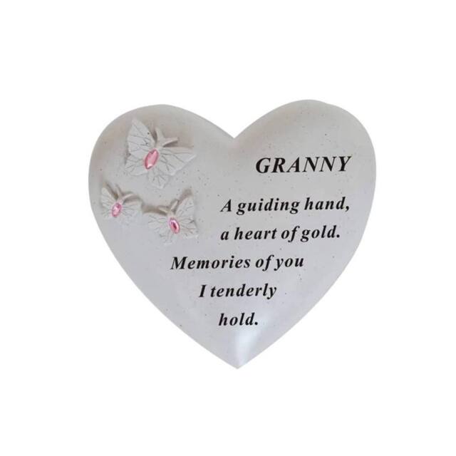 David Fischhoff Graveside Memorial Heart & Butterflies Ornament Plaque Pink- Granny in Off-White - image 1