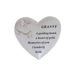 David Fischhoff Graveside Memorial Heart & Butterflies Ornament Plaque Pink- Granny in Off-White - thumbnail 1