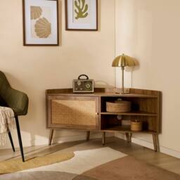 CALICOSY PALMO Corner TV Unit With 1 Door & Rattan Front, 120Cm Wide in Light Brown - thumbnail 2
