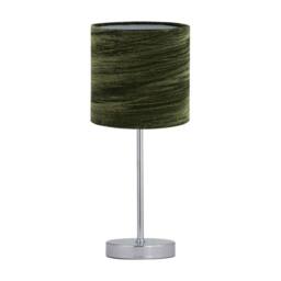 First Choice Lighting Chrome Stick Table Lamp with Green Crushed Velvet Shade in Silver