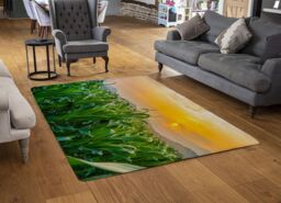 Benjamin Tate Design Green Corn Field In Agricultural Garden & Light Shines Sunset Designer Rug in Natural - Size: Large - thumbnail 2