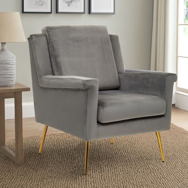 Orsina Mink Velvet Armchair For Livingroom, Modern Sturdy chair, Velvet Upholstered Accent Chair For Reading Book in Grey - image 1