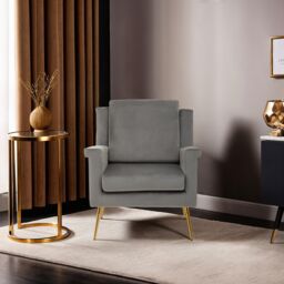 Orsina Mink Velvet Armchair For Livingroom, Modern Sturdy chair, Velvet Upholstered Accent Chair For Reading Book in Grey - thumbnail 3
