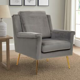 Orsina Mink Velvet Armchair For Livingroom, Modern Sturdy chair, Velvet Upholstered Accent Chair For Reading Book in Grey - thumbnail 1
