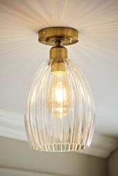 ValueLights Cheltenham Clear Ribbed Glass Dome Flush Ceiling Light with LED Bulb in Gold - thumbnail 2