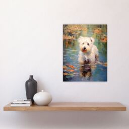Artery8 West Highland Terrier Autumn Lake Walk Claude Monet Style Dog Oil Painting Unframed Wall Art Print Poster Home Decor Premium - thumbnail 4