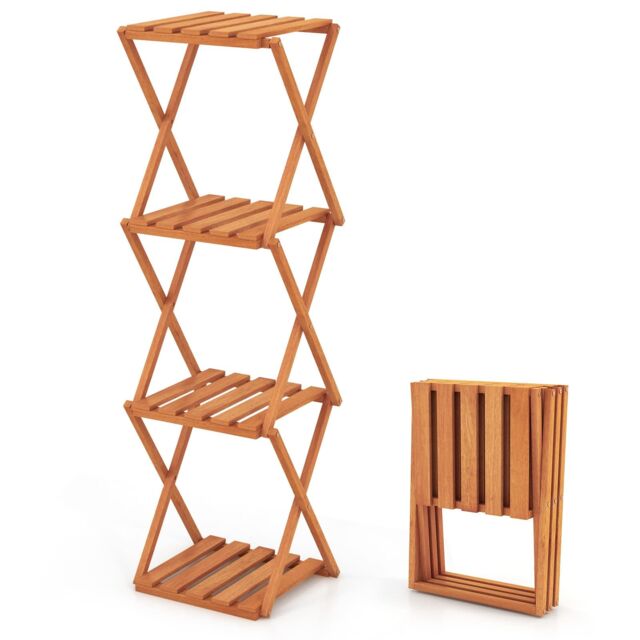 Costway 4-Tier Folding Plant Rack Free Standing Shoe Rack w/Wood Frame in Natural - image 1