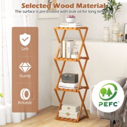 Costway 4-Tier Folding Plant Rack Free Standing Shoe Rack w/Wood Frame in Natural - thumbnail 6